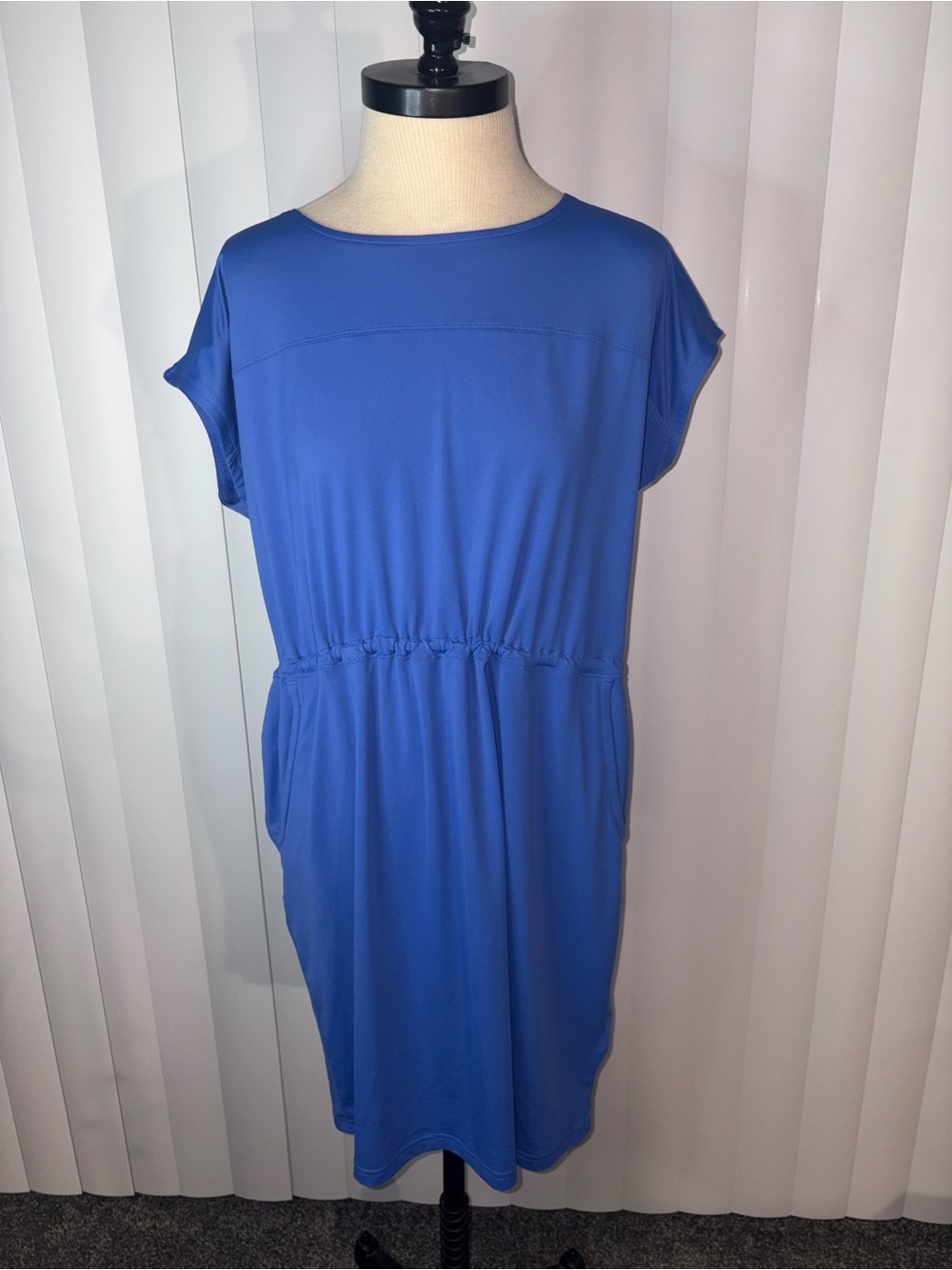 Columbia Blue Drawstring Cinch Waist Athleisure Dress Women's XL Pockets